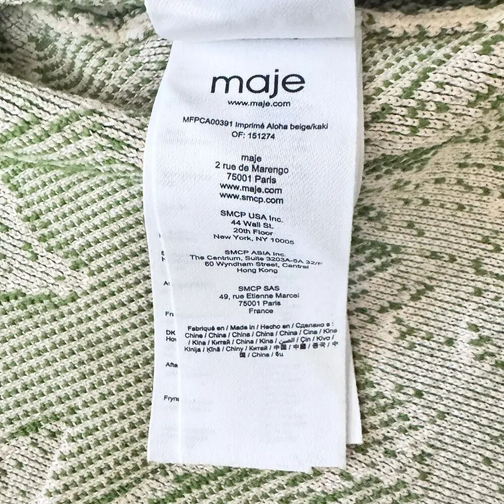 New Maje Imprime Aloha Beige Green Palm Tree Jacket Macrame Belted Sz 1 / US S - Picture 13 of 16